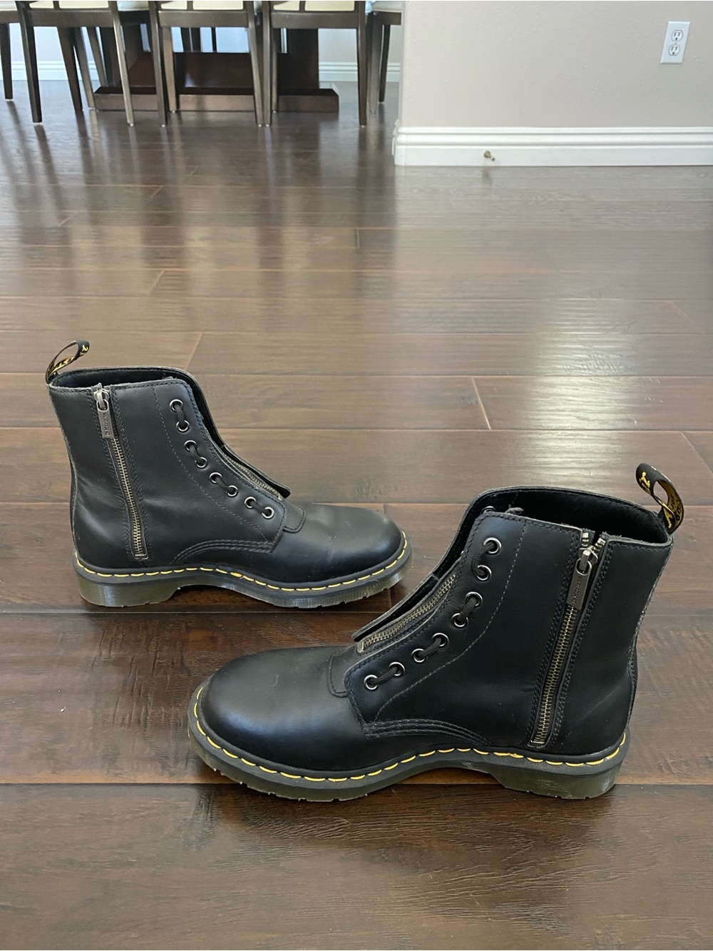 Dr Martens leather upper black lace up boots women’s size 10